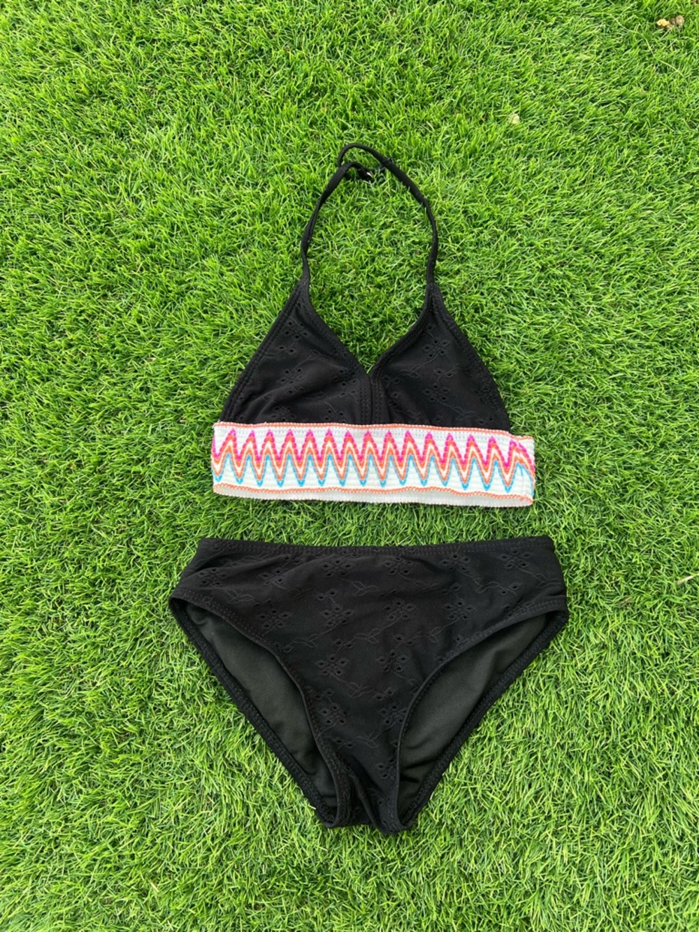Halter Bikini with Multicolor Zigzag Band
